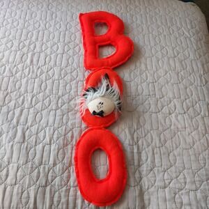 Prima Creations BOO Halloween Plush Wall Hanging Witch Decor Orange Red 25x7